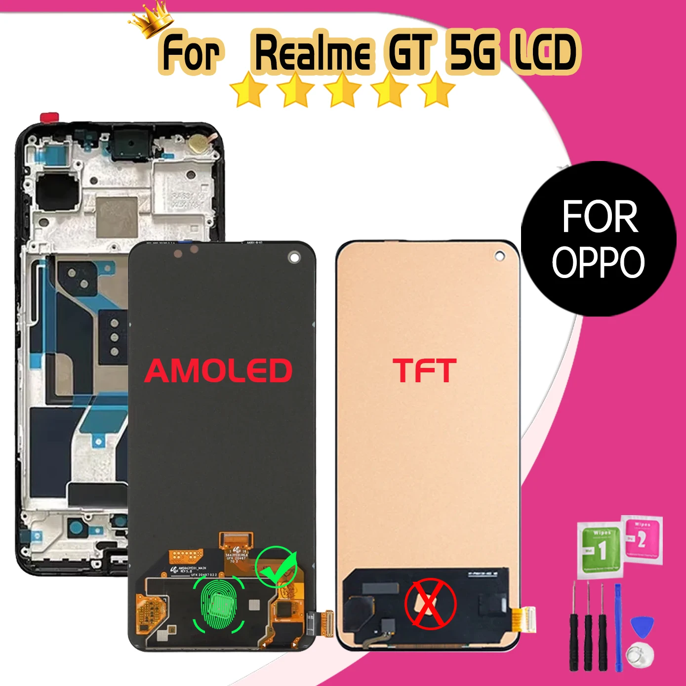 Lcd For OPPO Realme GT 5G LCD RMX2202 LCD Display Screen Touch For Realme GT 5G Replacement With Frame Sensor Digitizer Assembly