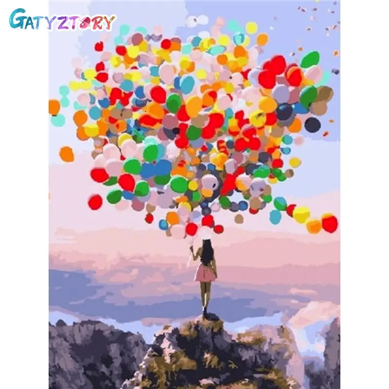 Gatyztory Frame Balloon DIY Painting By Numbers Landscape Handpainted Oil Painting Modern Home Art 60x75cm Canvas Colouring