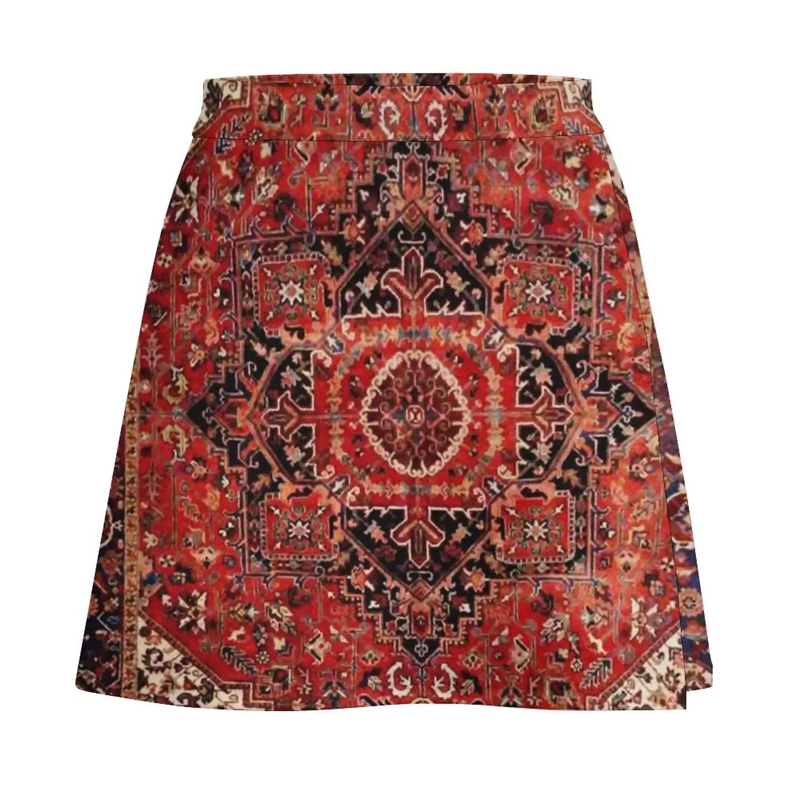 Heriz Antique Vintage Boho Persian Carpet Print Mini Skirt mini denim skirt Short skirt woman