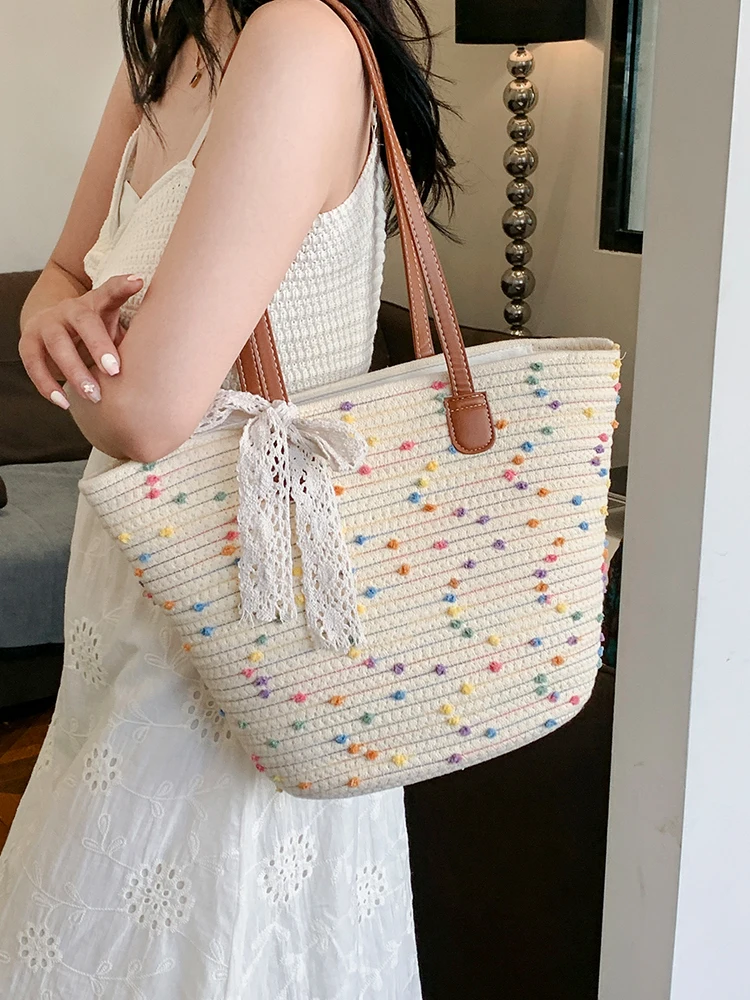 

Handwoven Women's Shoulder Bag 2025 New Summer Trend Beachside Large Capacity Tote Bag Commuter Bag Casual Simple Style Soft ...
