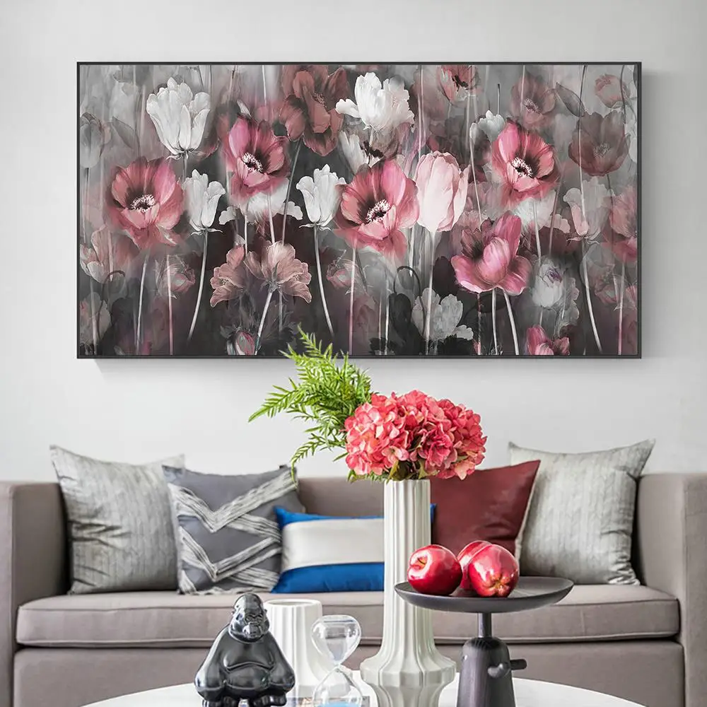 

Large Size Pink Flowers Canvas Paintings Prints Modern Nordic Aesthetic Artwork Colourful Wall Posters Pictures Home Decor