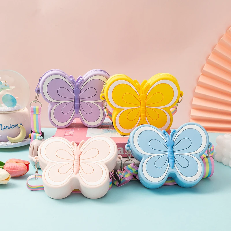 Interrupteur sac à bandoulière en silicone pour enfants, petit porte-monnaie en forme de papillon mignon, sac à bonbons pour bébés filles, sac initié