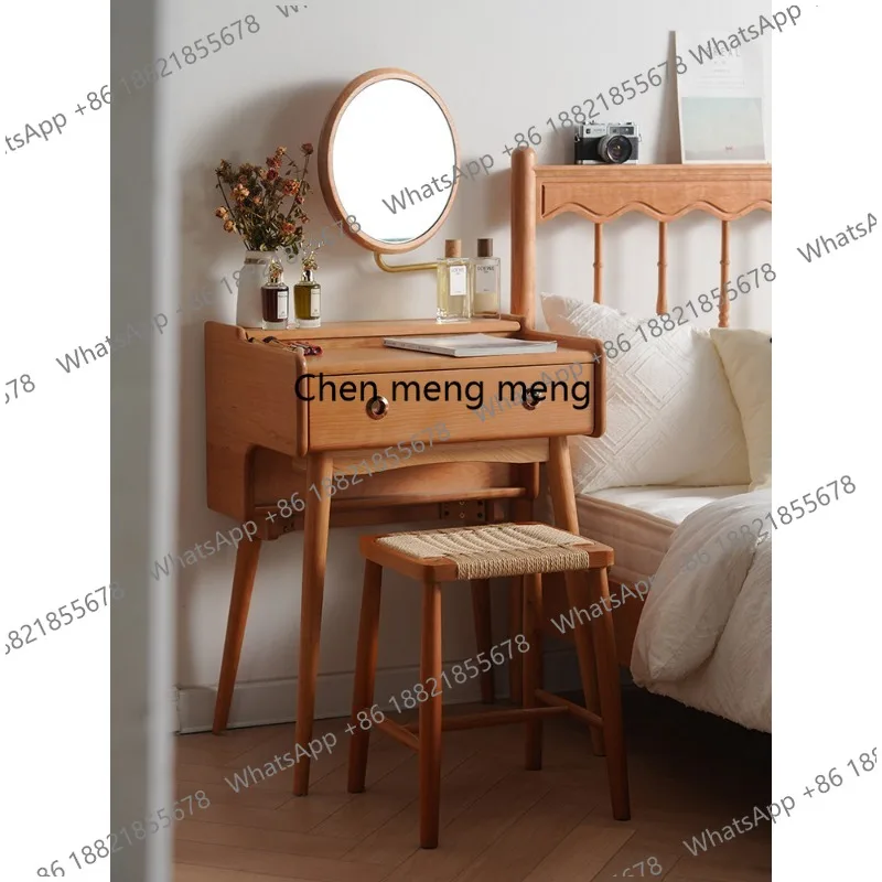 Nordic solid wood dresser small apartment Japanese-style mini makeup table cherry wood bedroom super narrow