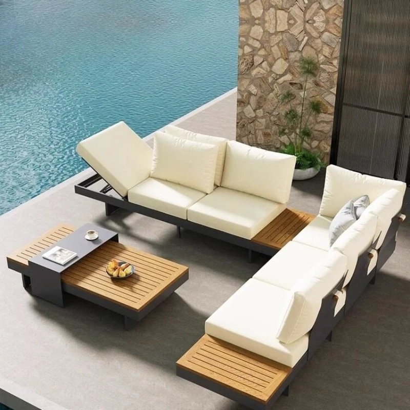 

Outdoor sofa aluminum alloy high-end hotel leisure garden villa open-air outdoor solid wood waterproof sunscreen sofa chair