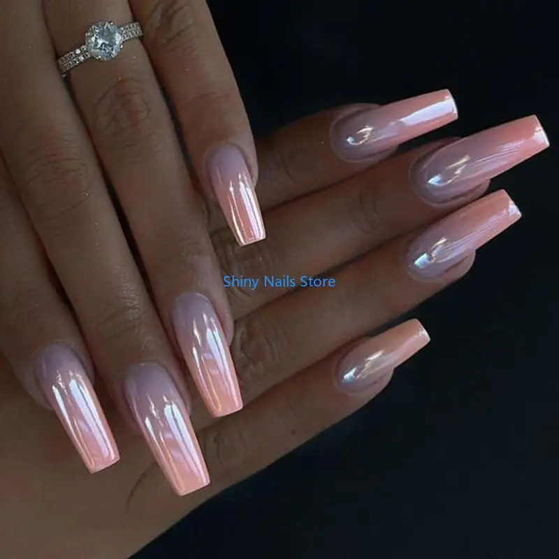 

24Pcs Press On Set Long Square French Gradient False on Manicure Art For Autumn And Winter