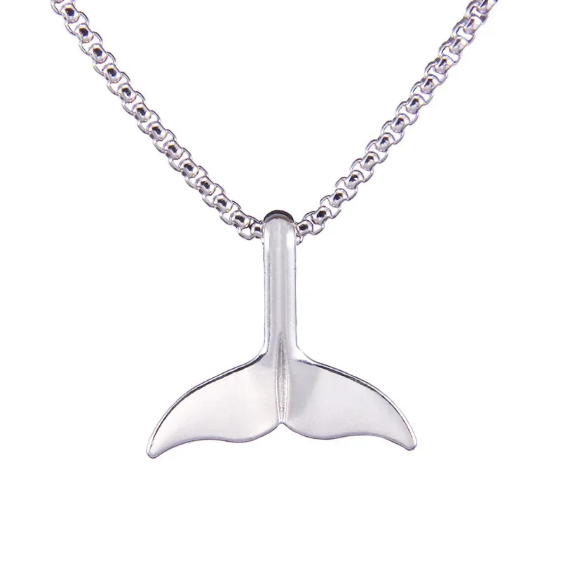 New Trend Whale Tail Pendant Boho Sweater Necklace for Women Dolphin Fishtail Mermaid Silver Plated Collar Jewelry Accessories