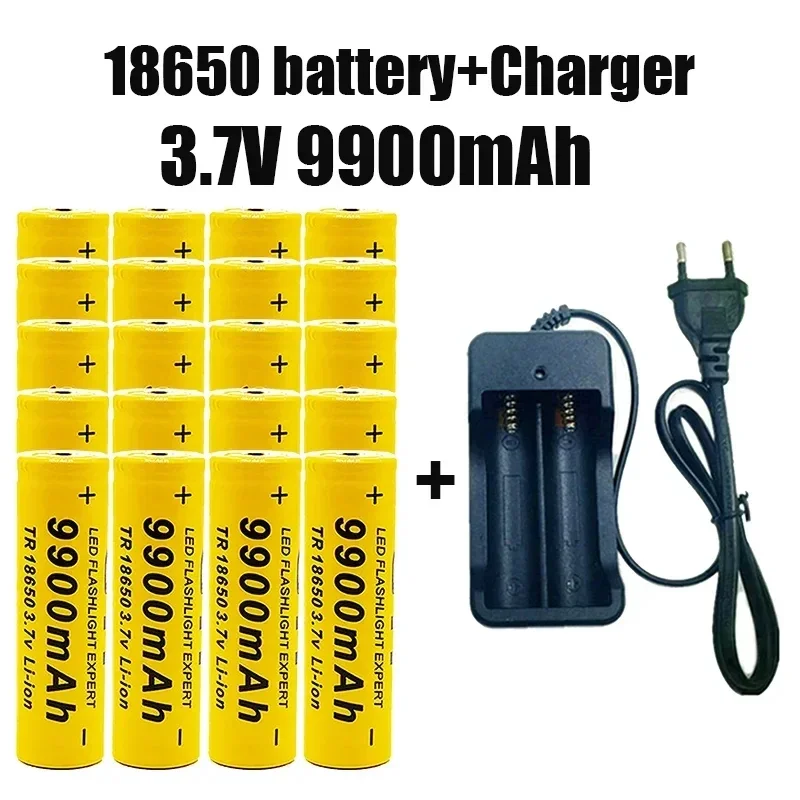 18650 Battery Chargeable Battery 3.7V 18650 9900Mah Capacity Li-Ion Chargeable Battery for Pocket lamp + Charger