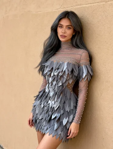 

Zhaji Fashion Layered Feathers Prom Dresses Women Celebrity Style Dresses at Night Evening Party Dress Formal Party Gown Robe