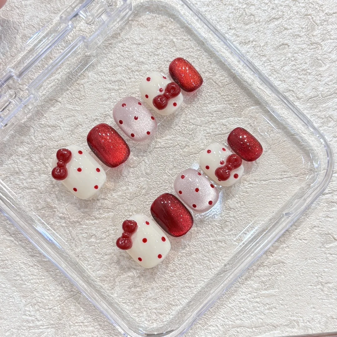 10 pezzi quadrati corti carini e bianchi occhi di gatto effetto unghie finte punte per unghie finte per donne e ragazze look quotidiano primavera estate