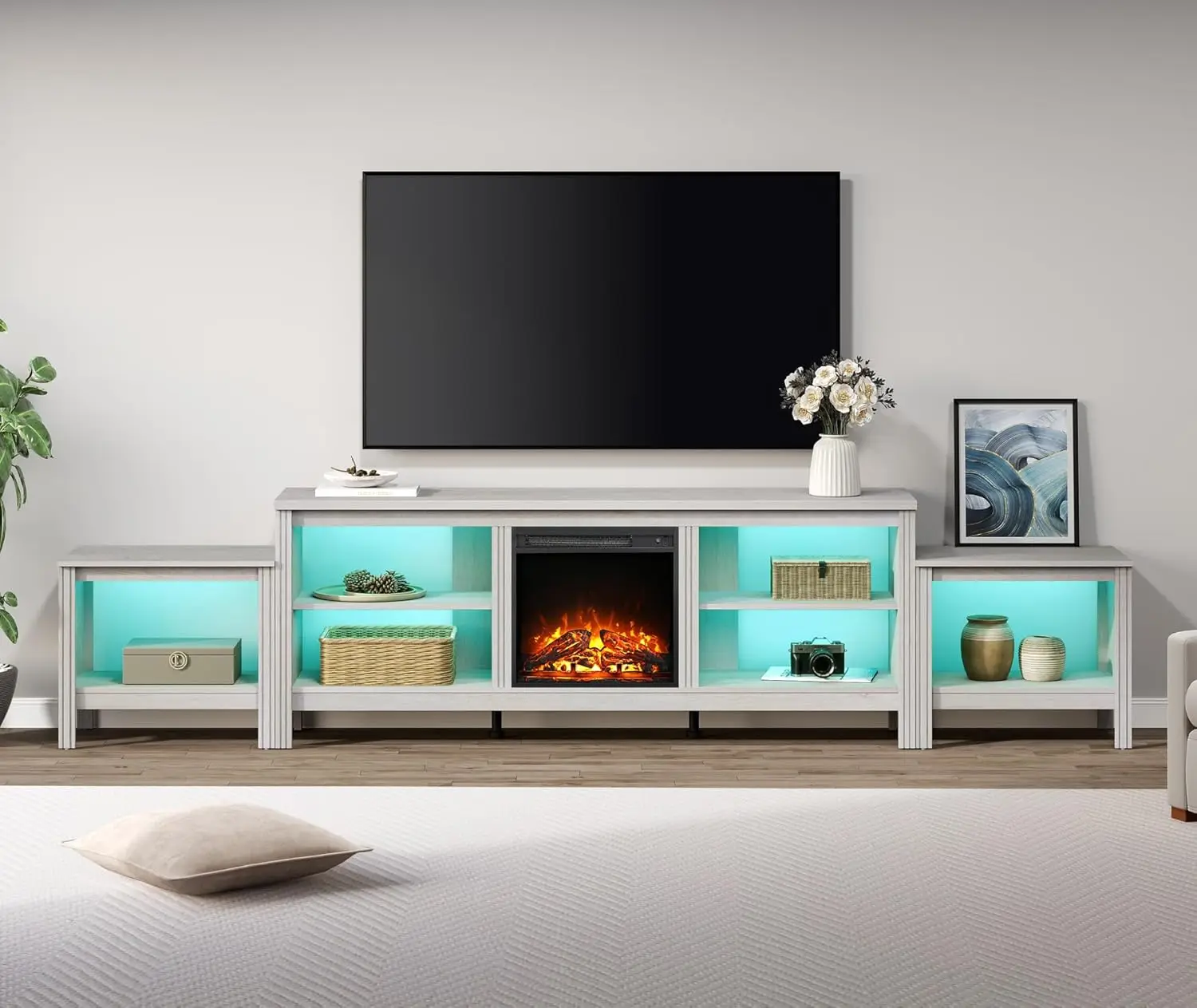 

WAMPAT Fireplace TV Stand for 85 inch TV with RBG LED Light, Fireplace Entertainment Center with Storage, Media TV Console