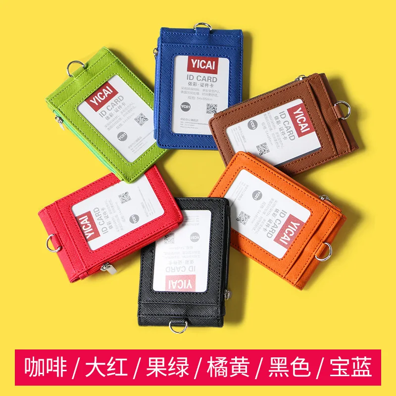 Multi-Slot ID Badge Card Holder with Zipper Compartment Retractable Reel for Transit Bank Badge