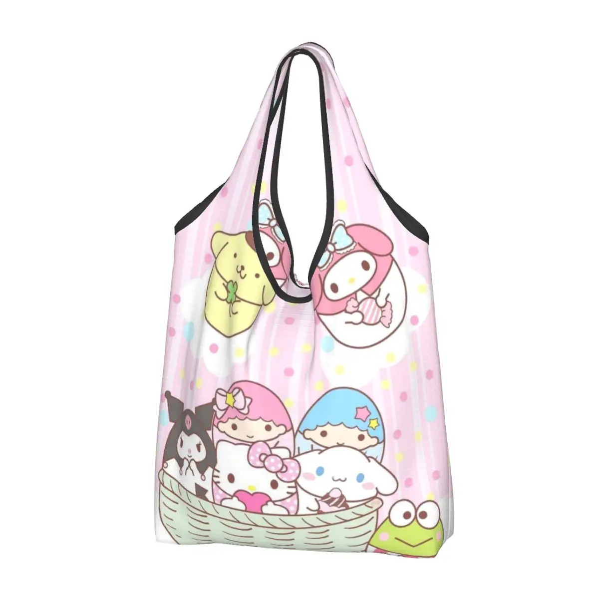 Kawaii Sanrio HelloKitty Grocery Bags Durable Large Reusable Recycle Foldable Heavy Duty Kuromi Melody Shopping Eco Bag Washable