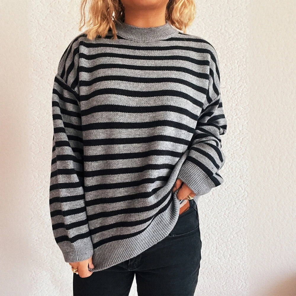 

Женский облегающий свитер с длинными рукавами и круглым вырезом, однотонный, повседневный стиль, осенне-зимний топ, модная одежда