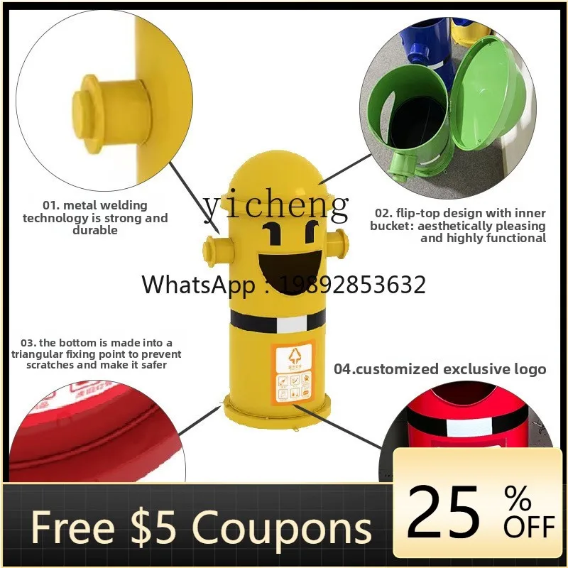 

AA Personalized Trash Can Outdoor Fire Hydrant with Lid Cartoon Trash Can Outdoor Classification Park Waste Bin
