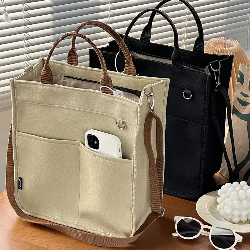 Artistic Zipper Canvas Tote for Commuters: Casual Single Shoulder, Handheld, and Crossbody Bag for Students