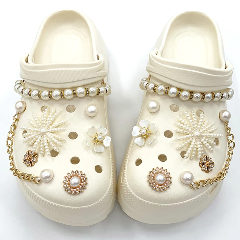 Golden Pearl Flower Shoe Charms Set Fashion Shoe Decoration DIY Detachable Shoe Buckle Shoe accessories 1Set