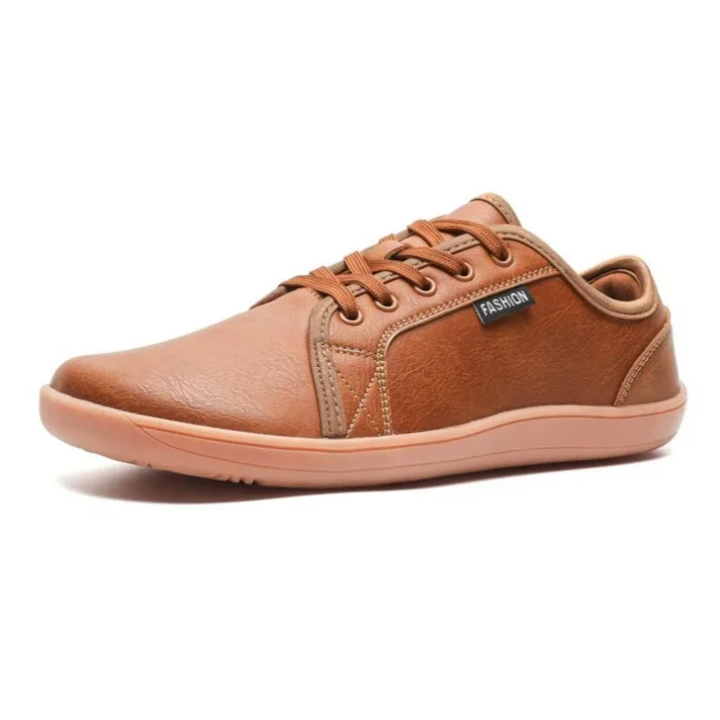 Zapatillas de deporte para hombre de primavera y otoño, zapatos informales de cuero Artificial descalzo para caminar, zapatillas antideslizantes con cordones