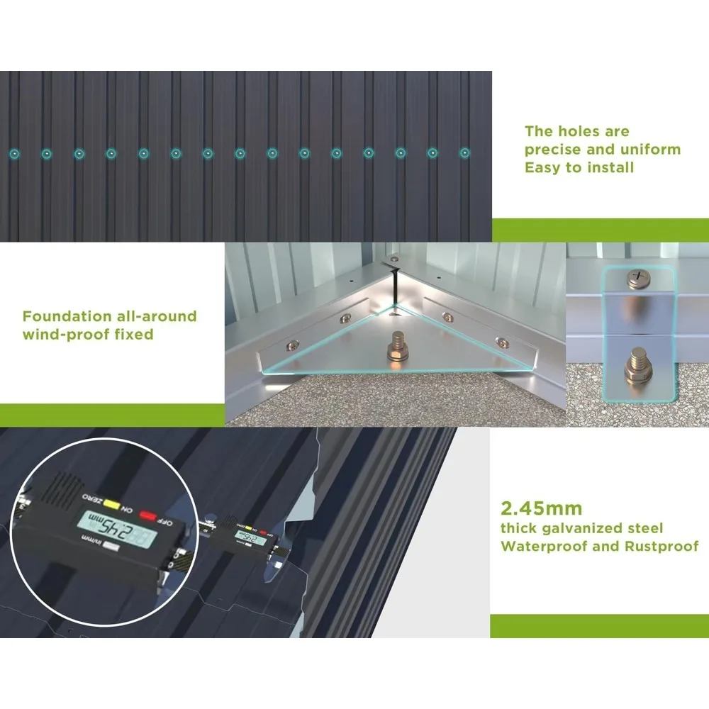 10x12x7.5 Feet Outdoor Galvanized Steel Storage Shed, Tool Shed with Transparent Windows and Double Locking Doors, Dark Gray