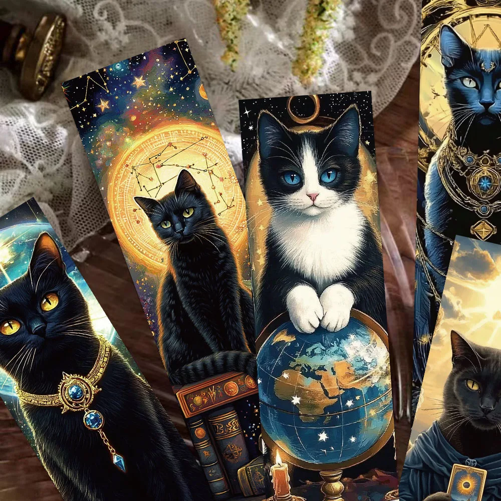 30PCS/Set Cartoon Black Cat Tarot Card Bookmarks Cute Animals Mysterious Retro Reading Book Page Markings Paper Bookmarks Gifts