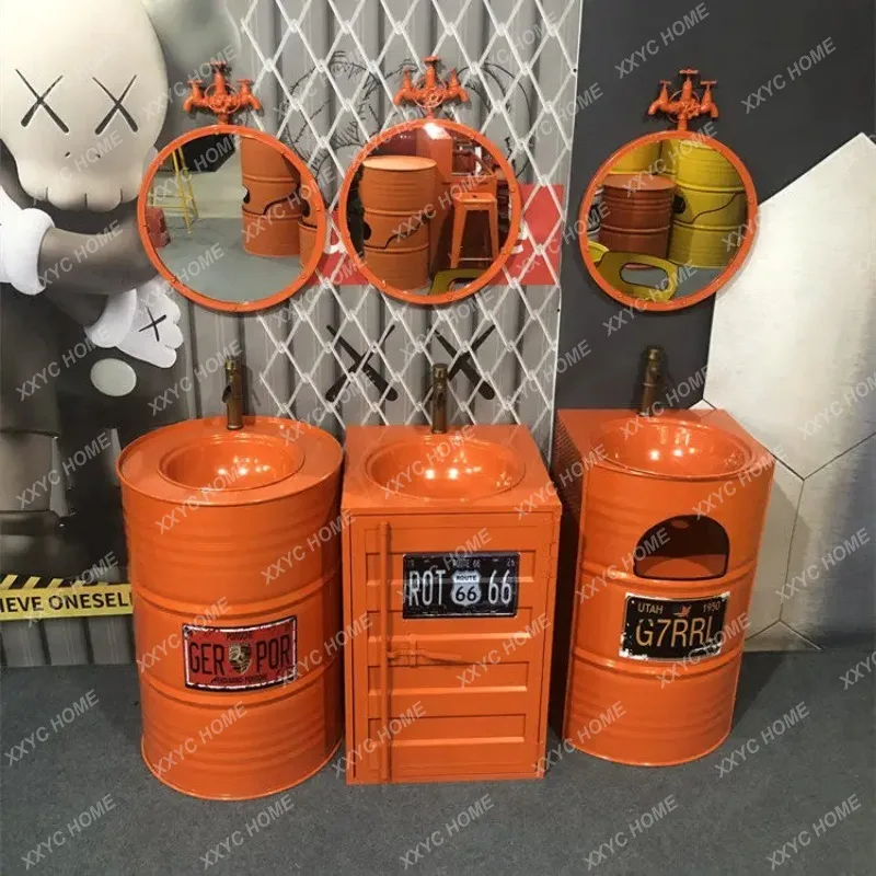 XXRetro wash basin antique creative industrial wind container oil drum old wash basin combination