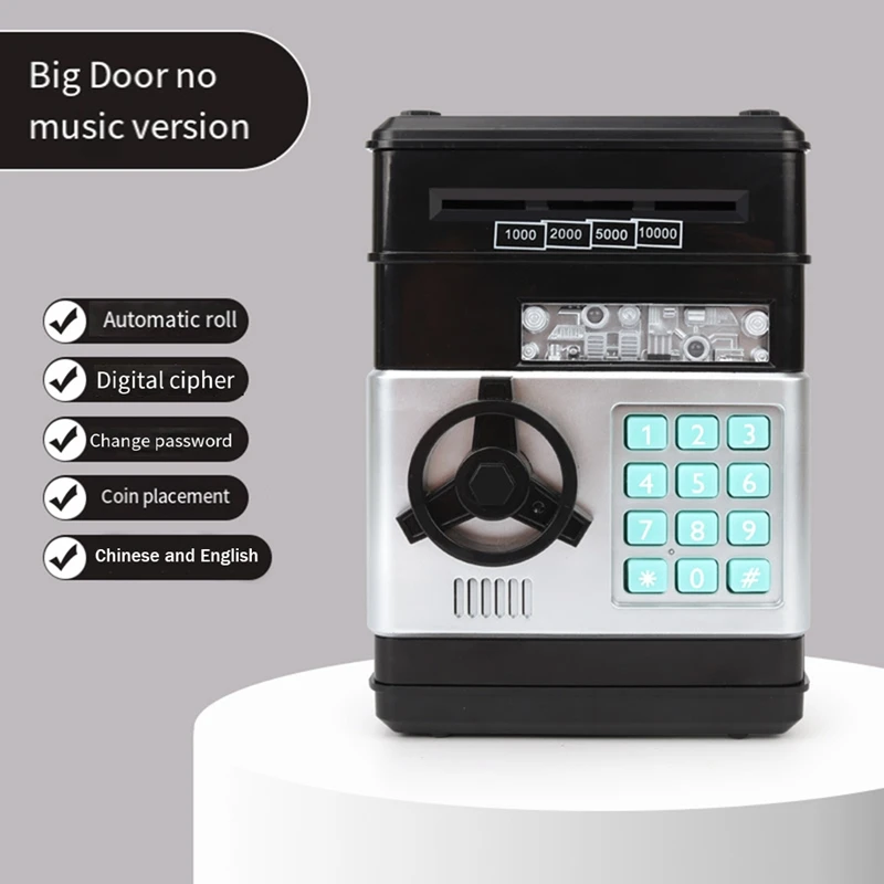 1 Set Black ABS Piggy Bank Cash Coin Can ATM Bank Coin Money Bank For Kids Gift Black