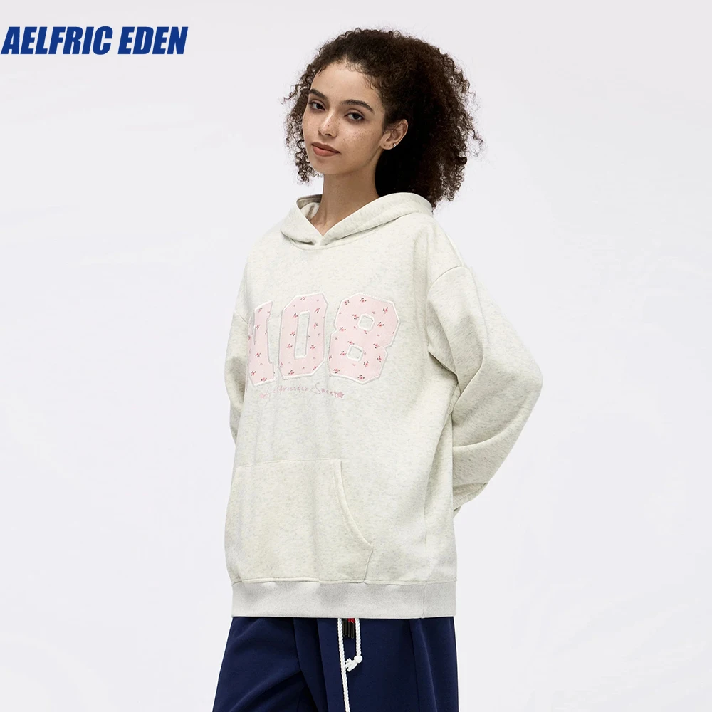 Aelfric Eden Blumen stickerei Nummer Hoodie Sweatshirt Mode Streetwear Y2k Hip Hop lose Baumwolle Kapuze Harajuku Tops