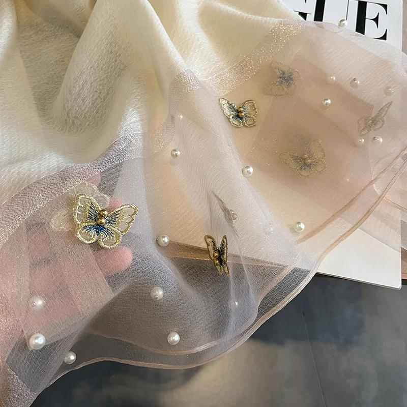 2023 Luxe Zijden Sjaal Sjaal Voor Vrouwen Ontwerp Borduurwerk Bloemen Hijab Wraps Bufandas Vrouwelijke Hoofddoek Fouloud Echarpe