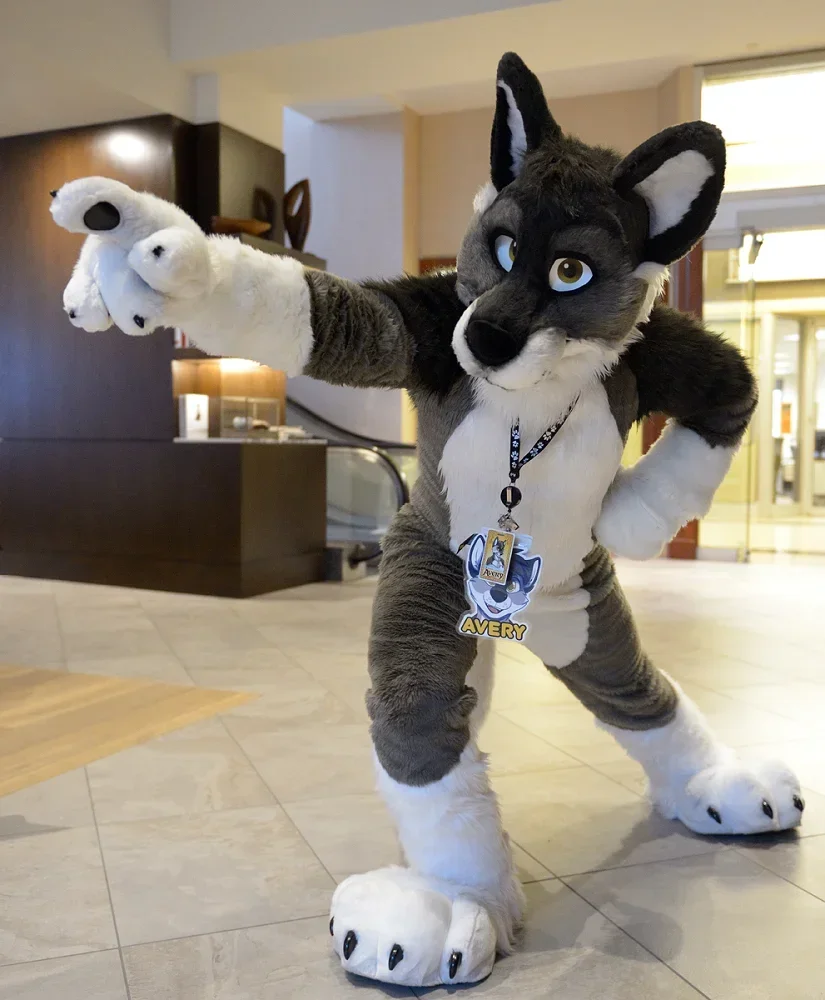 Рождественский мех лисы собаки серый белый хаски костюм талисмана пушистый костюм меховой костюм Хэллоуин Рождество подарок на день рождения