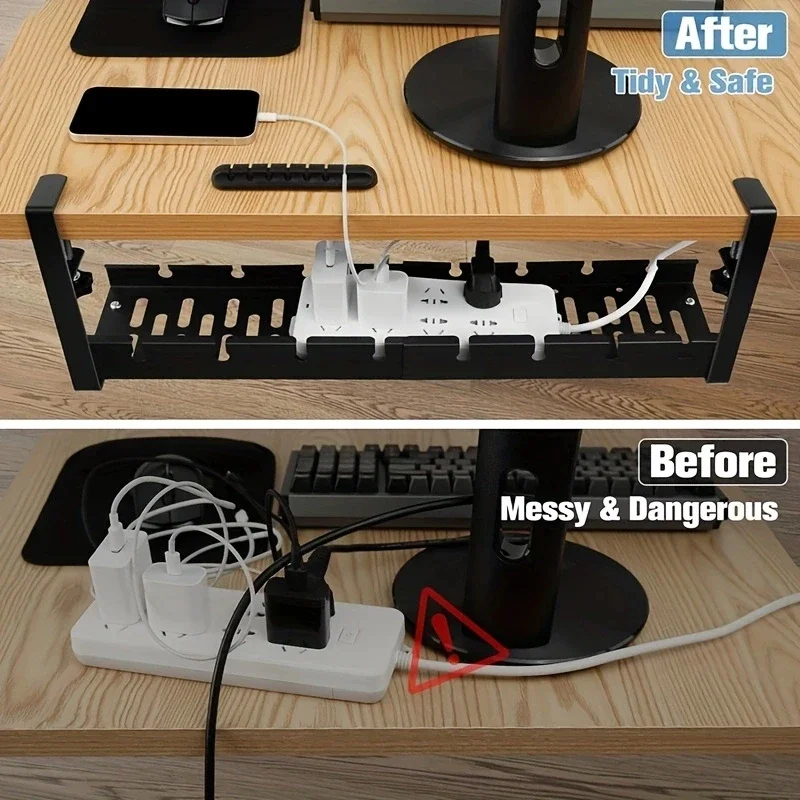 A Retractable Flexible Cable Organizer for Desks A Non Drilled Cable Tray Basket for Wire Management