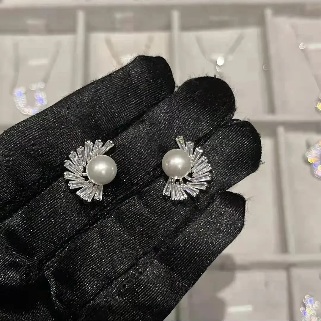 925 Sterling Silver Earrings Natural Pearl Gemstone Jewelry Aros Mujer Oreja Silver 925 Jewelry Orecchini Women Stud Earrings