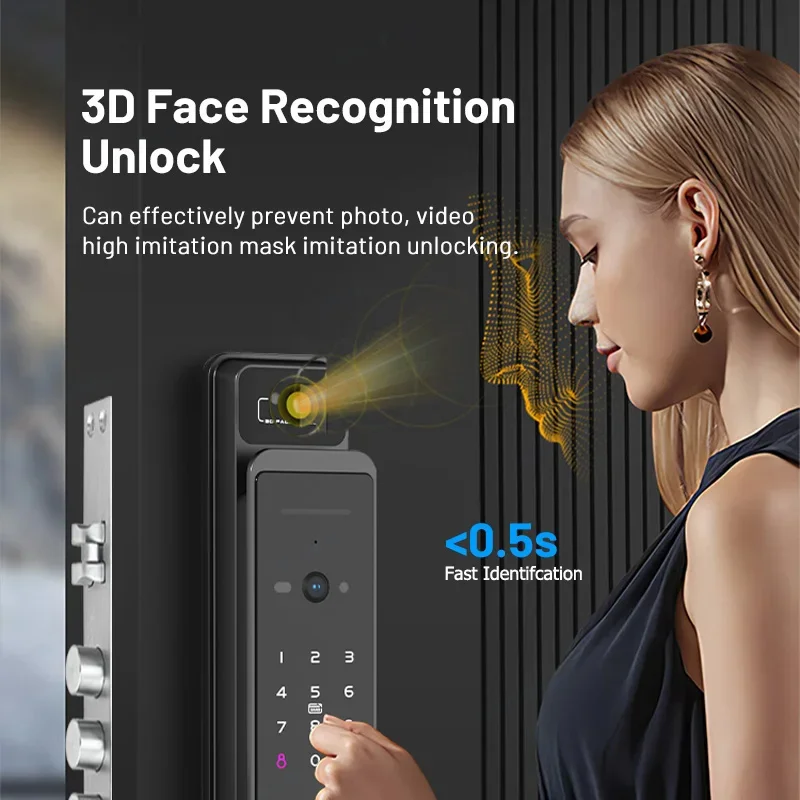 3D Face Recognition Ttlock WiFi Smart Fingerprint Lock with Camera Voice Intercom Digital Door Lock Automatic Electronic Locks