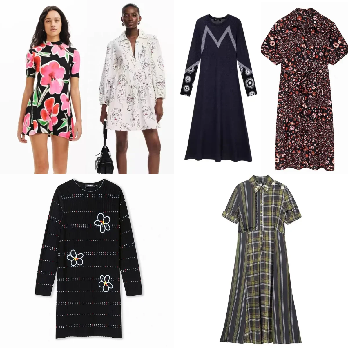 

2025 European and American Spain Original Single Women's Dress Round Neck Printed Summer Breathable Medium length Skirt