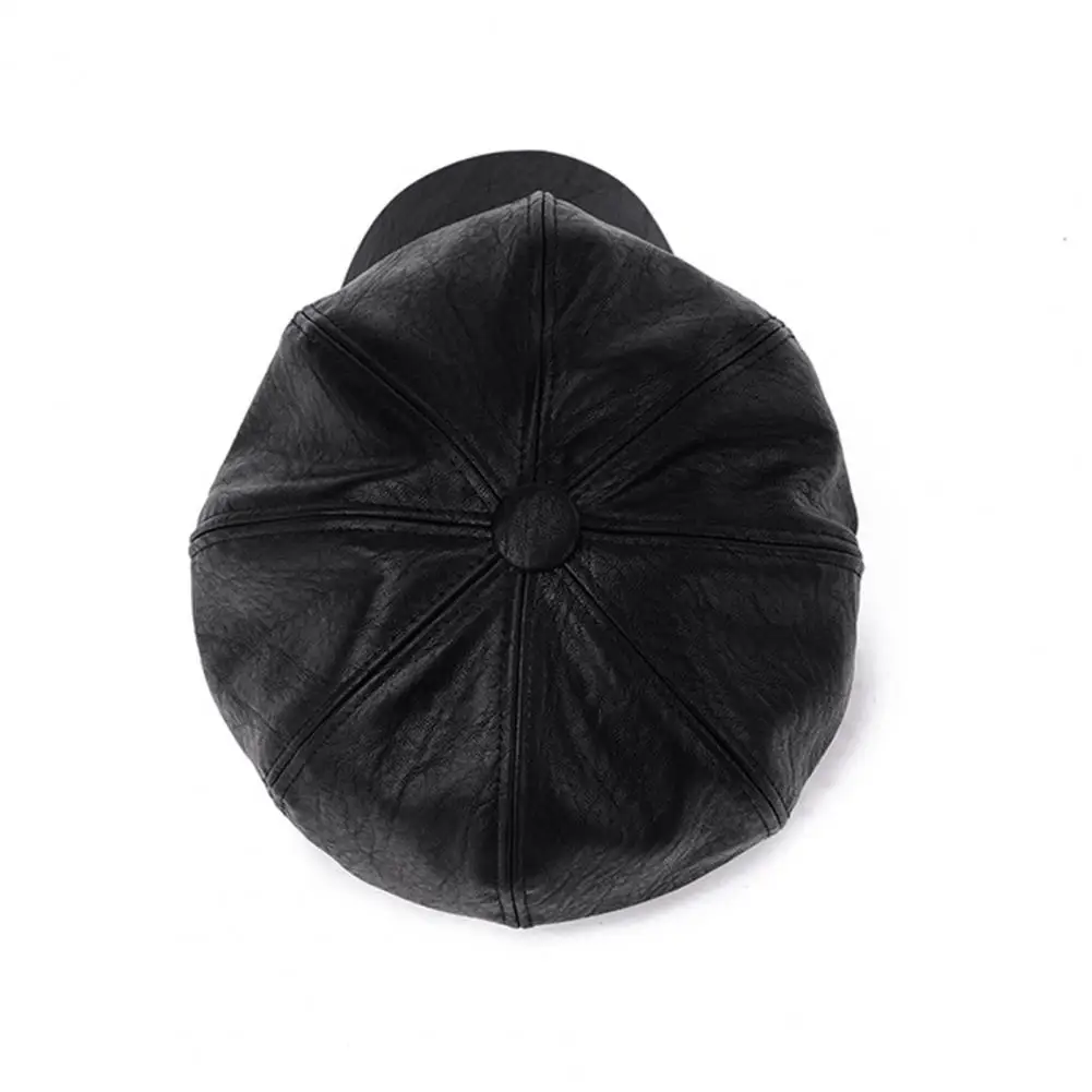 Women Headwear Vintage Style Faux Leather Beret for Women British Octagonal Hat with Short Brim Painter Hat for Parties Shopping