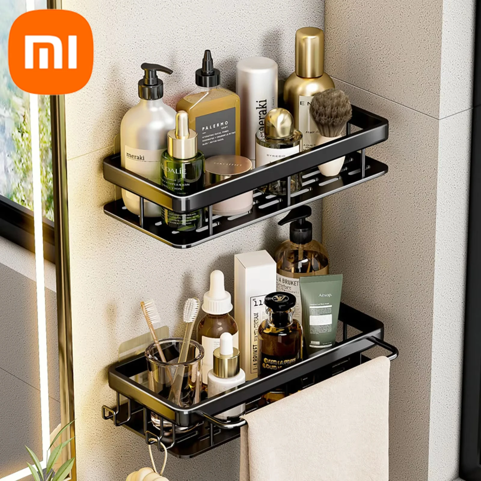 Xiaomi Bathroom Shelf No Drill Wall Mounted Shower Corner Rack Toilet Storage Rack Aluminum Bathroom Kitchen Accessories Shelf