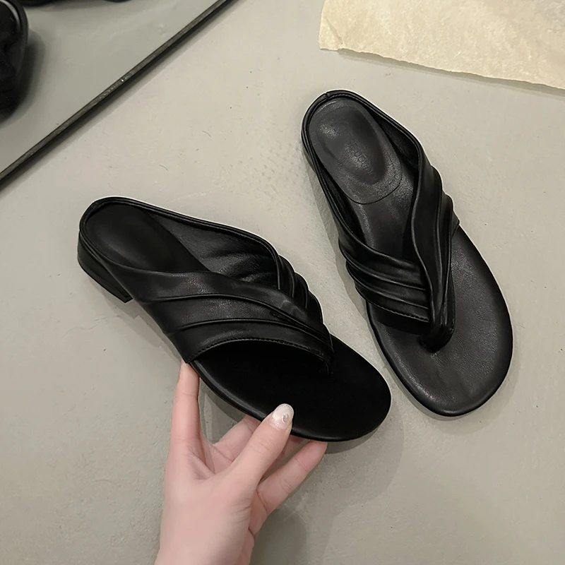 Nuevas Sandalias de Verano de Lujo con Punta Redonda y Abierta para Mujer, Chanclas Cómodas de PU, Zapatos Casuales para Caminar al Aire Libre, Zapatillas de Mujer