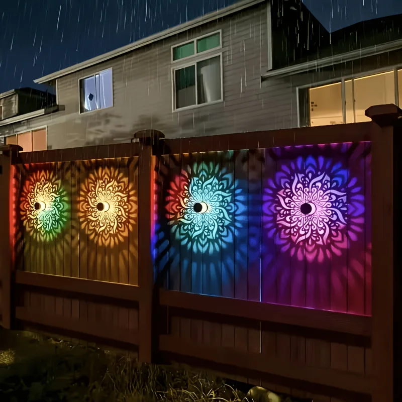 1/2/4 Packs Solar Fence Lights, with Mandala Pattern Design, Suitable for Outdoor Walls, with IPX4 Waterproof Rating. Metal Sola view 3