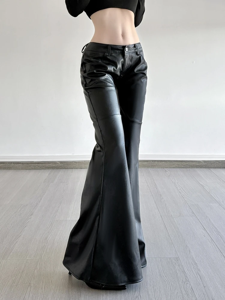Solid Black Pants Women Y2k Clothes Low Waist Roupas Femininas PU Pantalones De Mujer Pockets Trousers Korean Style Streetwear