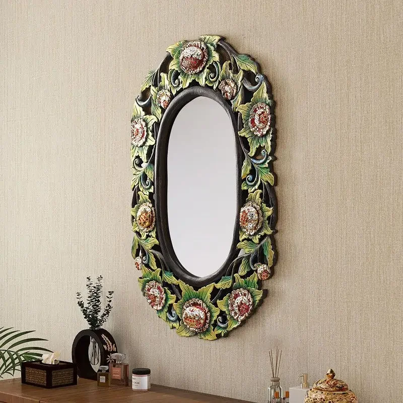 Solid wood pendant wall decoration, bathroom vanity mirror, wall mounted foyer mirror, makeup dressing mirror frame