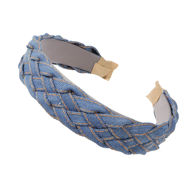 Vintage Style Twists Braid Shaped Canvas Hairbands Fabric Wide Edged Woven Denim Headbands Birthday Gift