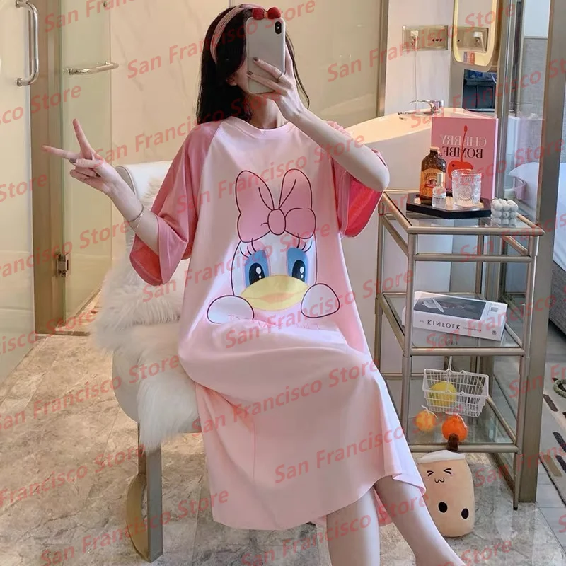 

MINISO Summer Girl Donald Duck Daisy Fear Patrick Star Cartoon Printed Short Sleeve Dress Kid/Adult Casual Parent-Child Homewear