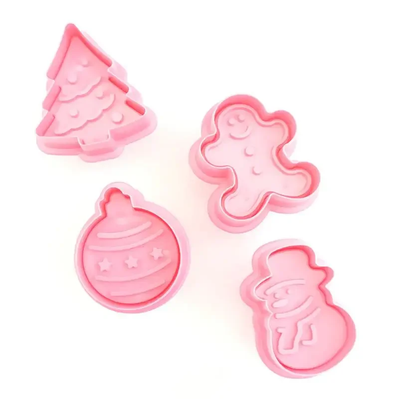 4pcs/Set of Christmas Biscuit Plunger Die-cutting Machine Mold Snowman Koala Pattern Silicone Baking Cookie Mold