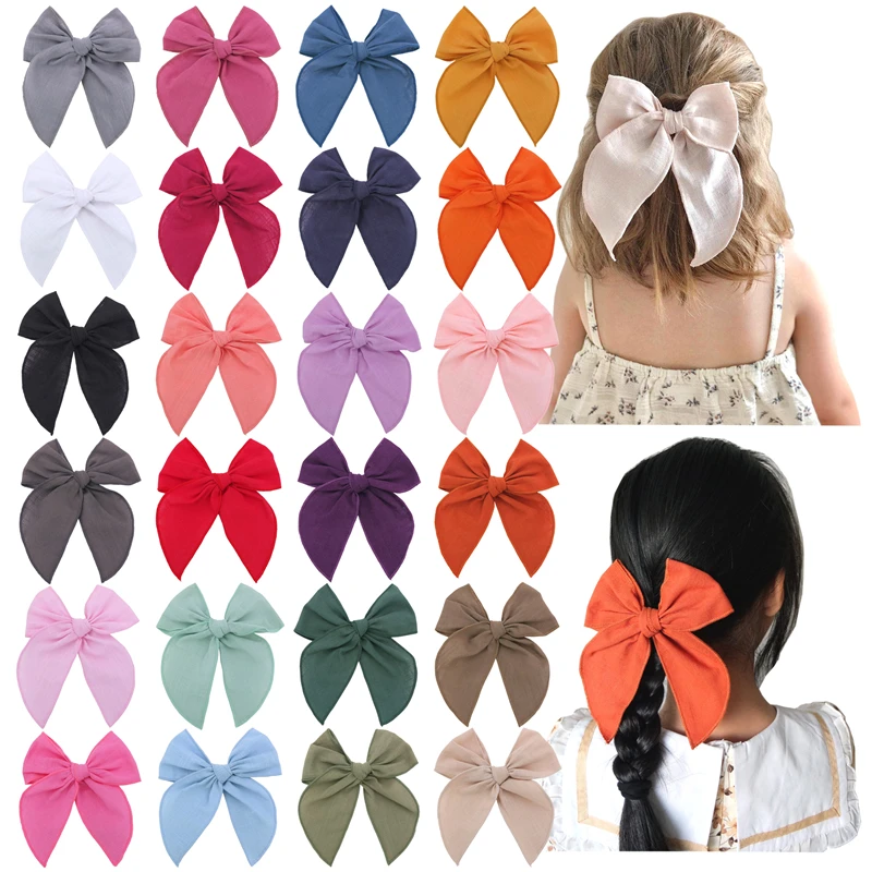 2 PCS Linen Fable Bow Hair Clips for Little Girls Hair Bow for Baby Girls Toddlers Kids Big Bow Hair Accessories