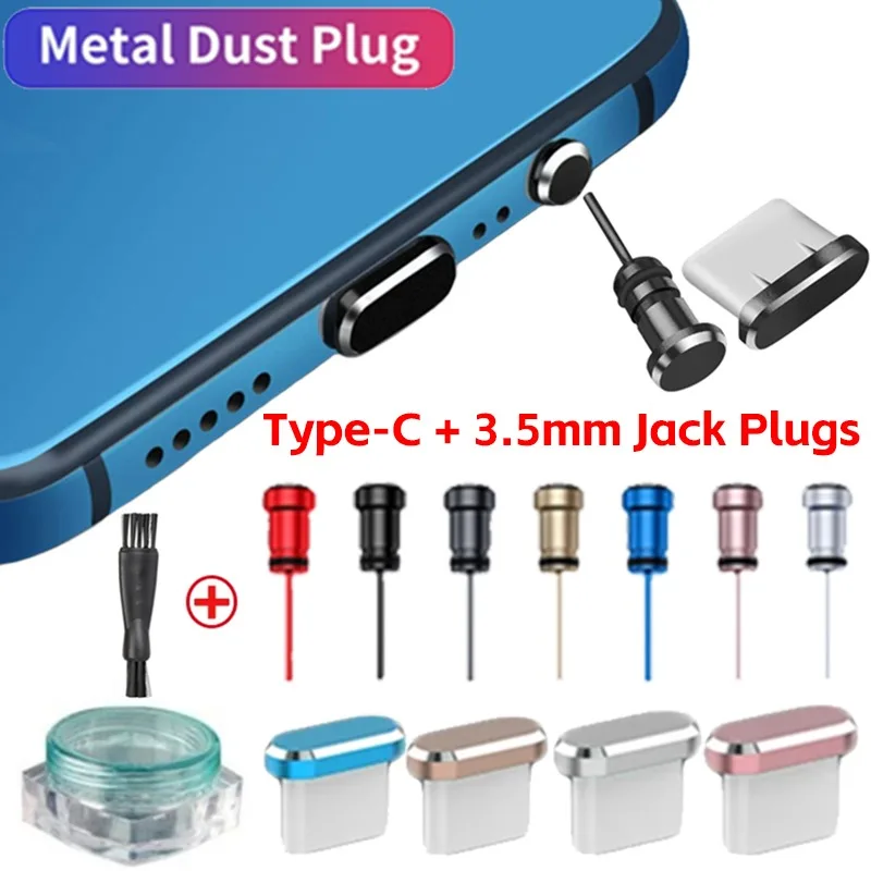 Type C Dust Cover Plug Cap Metal Anti Dust Protectors for Type C Charging Port 3.5mm Jack Plugs SIM Card Removal Pin for Samsung