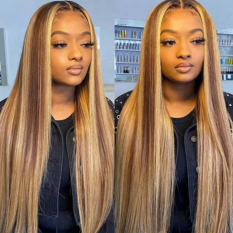 250% Density #4/27 Straight Lace Front Wig HD Lace Human Hair Wigs For Women Pre Plucked Straight Lace Frontal Wig