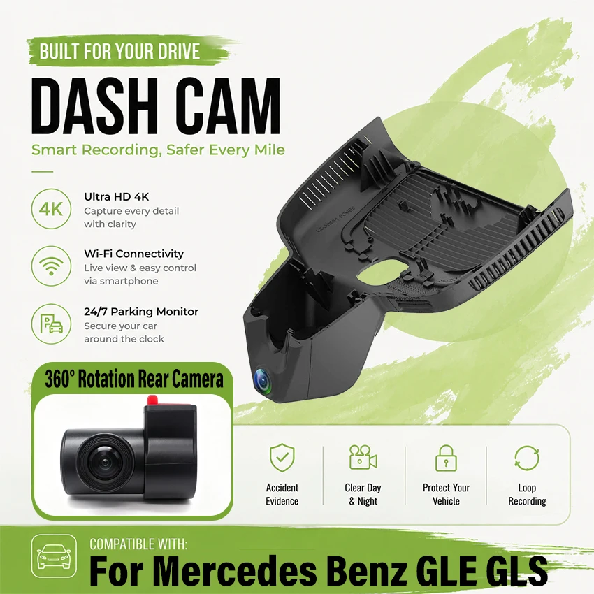 Dedicated DashCam For Mercedes-Benz GLE (V167)/GLS (X167) 2020-2026 (Model A/B) Car DVR WiFi & APP Plug and Play Dash Cam Camera