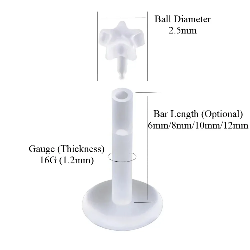 24X 16G نوع مختلط أكريليك Bioflex Labret مونرو الشفاه دفع في 6 مللي متر-12 مللي متر بار شقة الظهر الأذن مسمار التجنيب ثقب