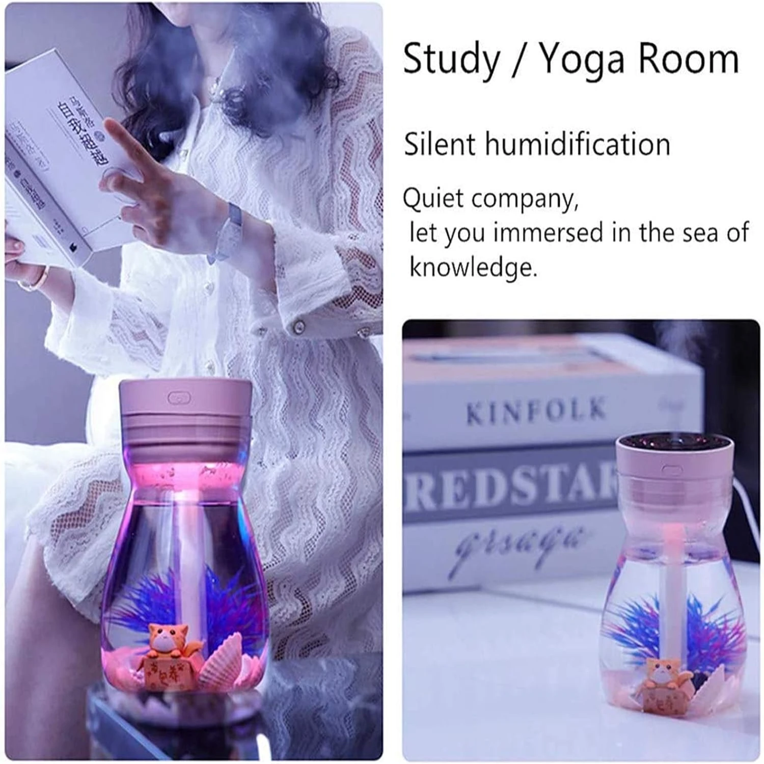 مرطب هواء شخصي صغير لطيف باللون الأزرق - منظر طبيعي صغير محمول للمنزل البارد لمكتب المكتب وغرفة الأطفال