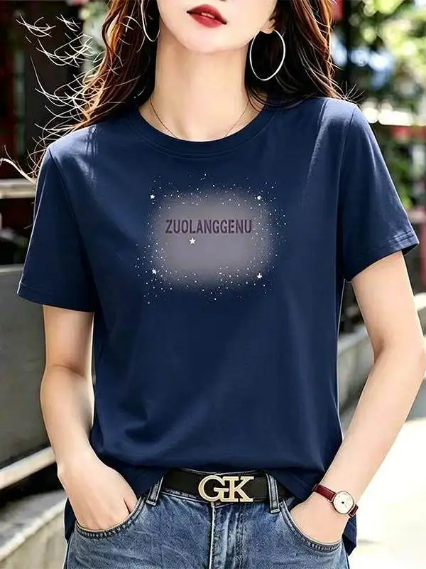 カジュアルでおしゃれな半袖Tシャツ レディース 韓国風 ベースシャツ トップス 通気性のあるスタンダードショルダープリント ポリエステル繊維 1