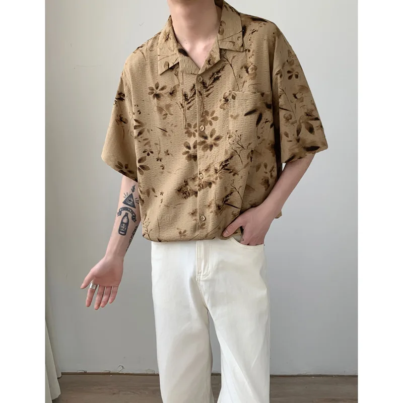 Summer Short Sleeved Shirt Men Oversized Printed Casual Shirt Men Streetwear Korean Loose Flower Shirts Mens Hawaiian Shirt