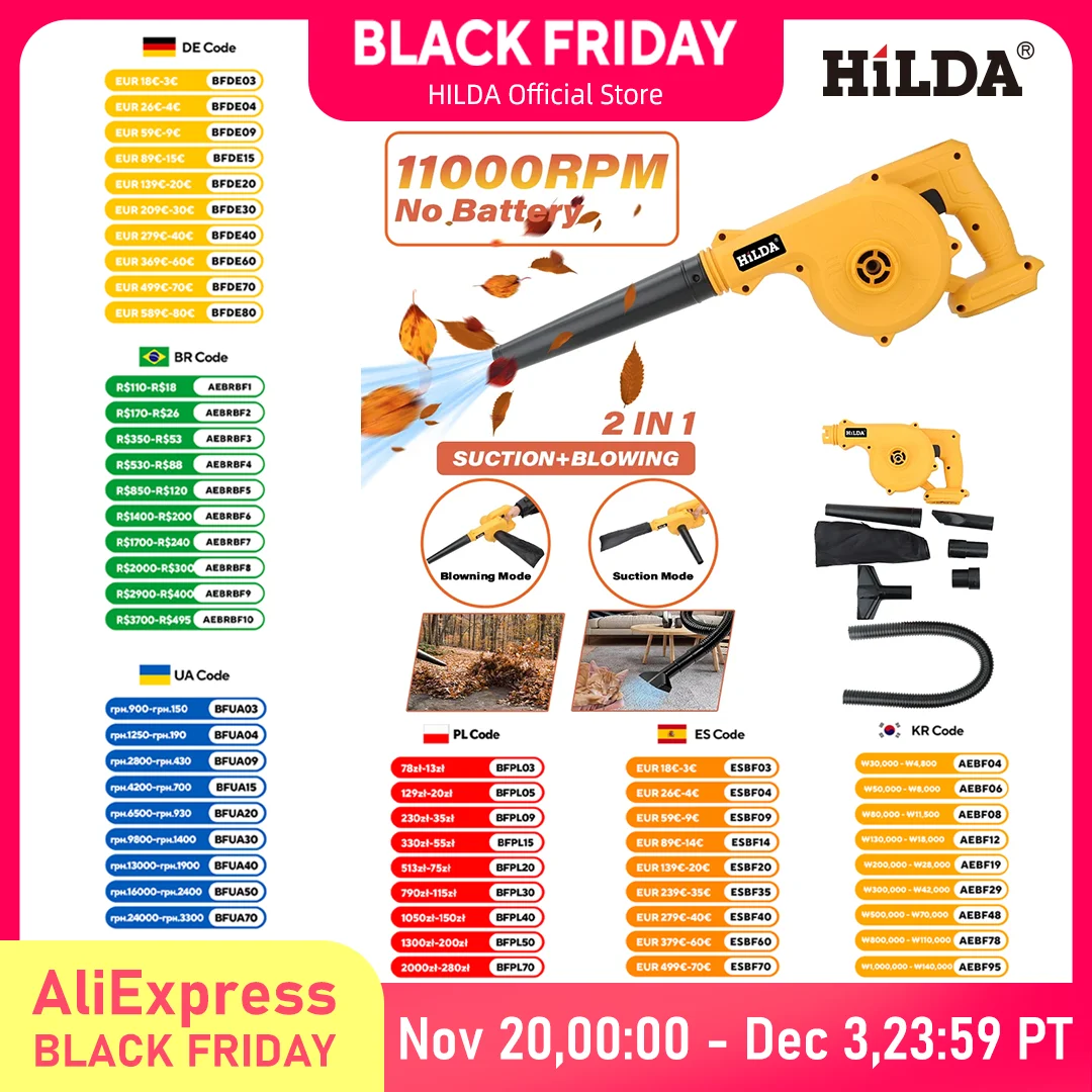 HILDA 1000W Air Blower Computer Cleaner Portable Electric Air Compressor Dust Collector Home Improvement and Tools Appliances